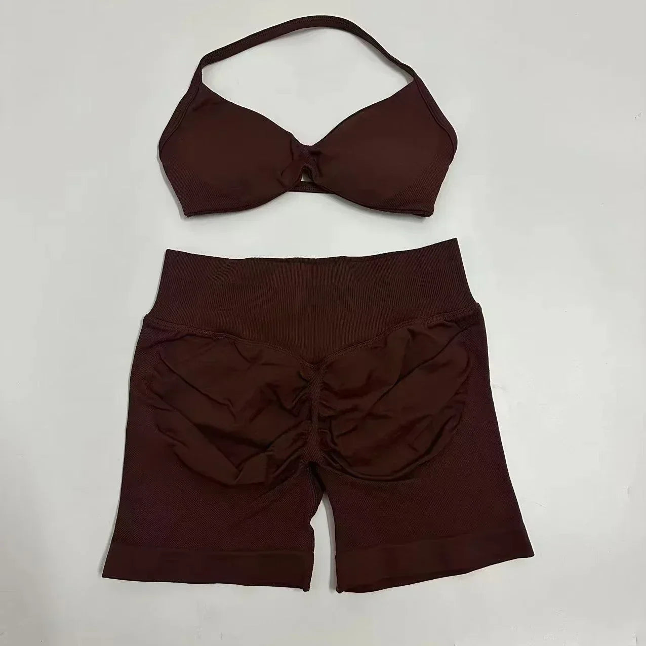 European American Ins 2025 2PCS Yoga Gym Set Women Seamless Yoga Bra High Waist Workout Scrunch Shorts Suit Fitness Sportswear