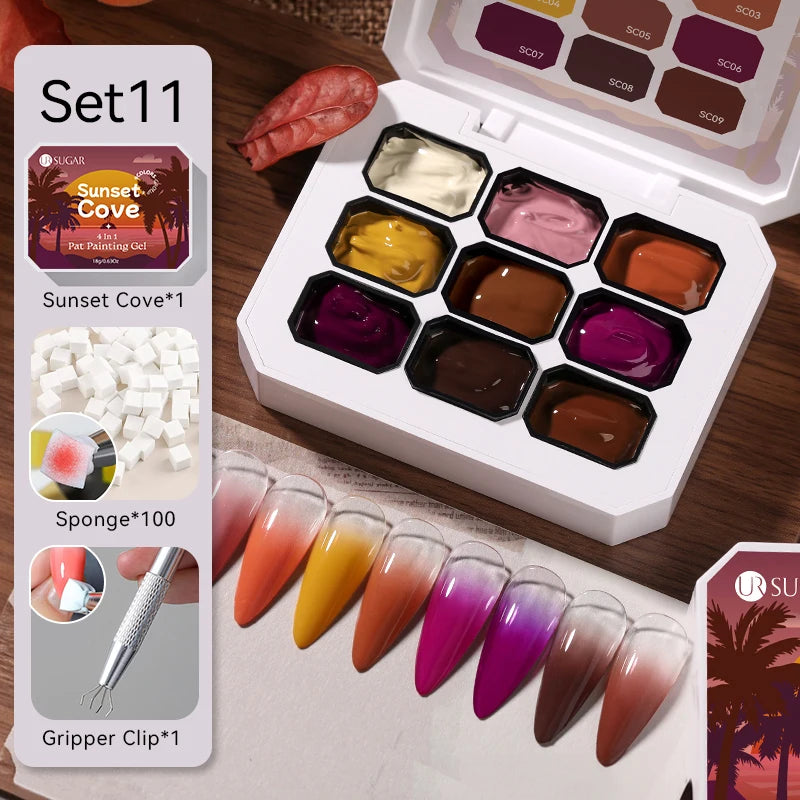 UR SUGAR 4 In 1 Pat Painting Gel Nail Polish Set 9 Colors Semi Permanent Soak Off UV LED Nails With Sponge Gradient For Nail DIY