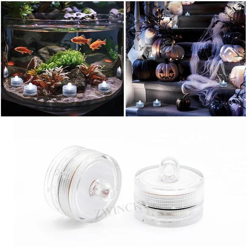 1 Pack Submersible LED Lights Waterproof Small Tealight Flameless Submersible Lights for Decor Vase Pool Pond Halloween Lantern