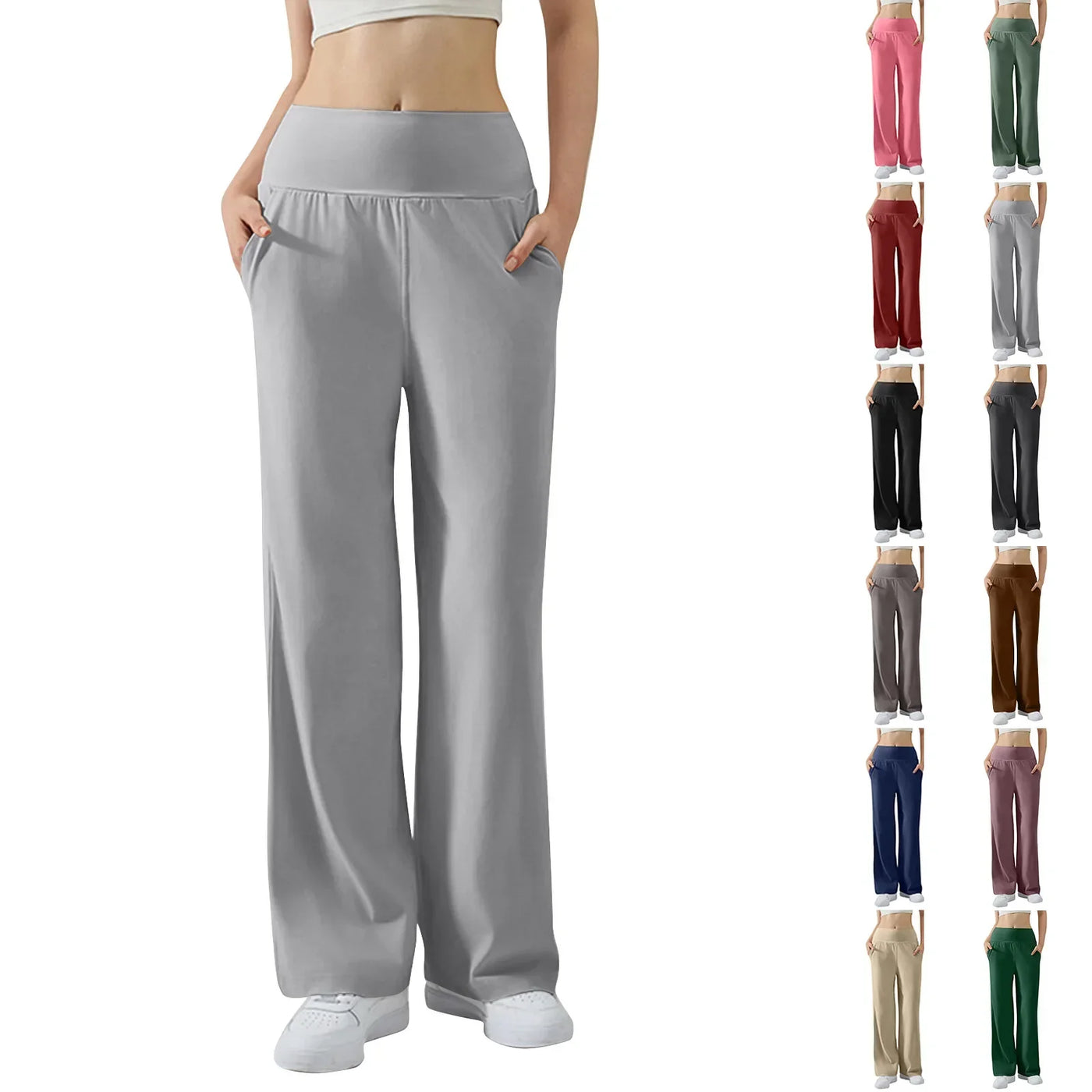 Women'S High Waist Wide Leg Tight Fitness Pants Elastic Waist Tummy Control Butt Lift Sports Pants Leggings Stretch Yoga Pants