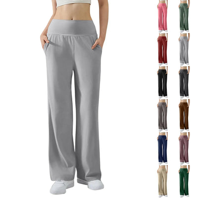 Women'S High Waist Wide Leg Tight Fitness Pants Elastic Waist Tummy Control Butt Lift Sports Pants Leggings Stretch Yoga Pants