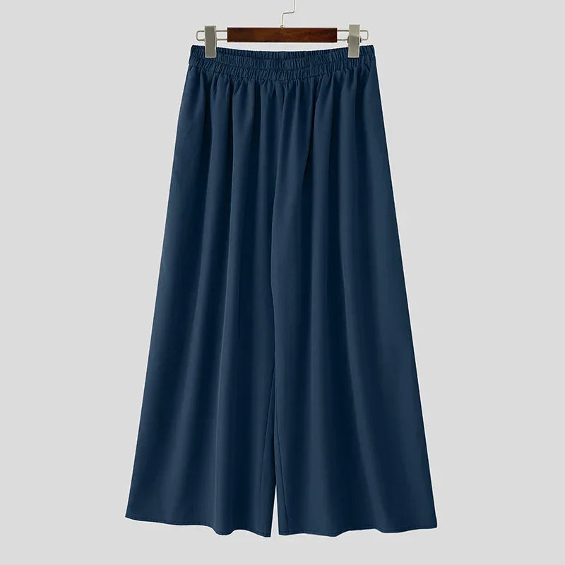 Men Wide Leg Pants Solid Color Joggers Pleated Oversize Casual Trousers Men Elastic Waist 2025 Streetwear Fashion Pants INCERUN