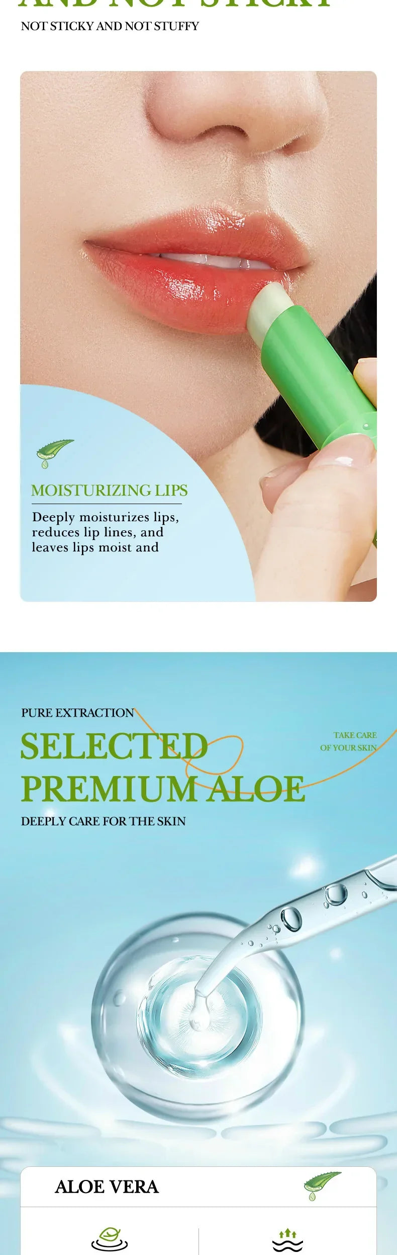 SADOER Lip Aloe Balm Nourishing, Hydrating and Moisturizing Preventing Cracking and Repairing Lips Gentle Non Irritating