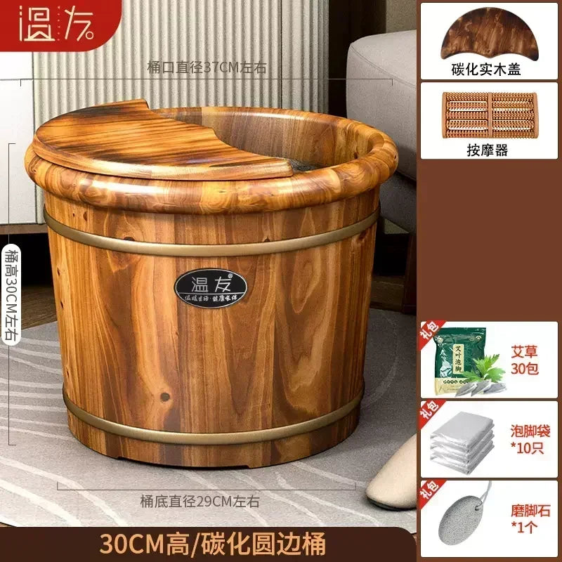 Foot Soaking Wooden Bucket Solid Wood Bath Calf Wooden Foot Washing Bucket Insulation Wooden Basin Foot Soaking Bucket