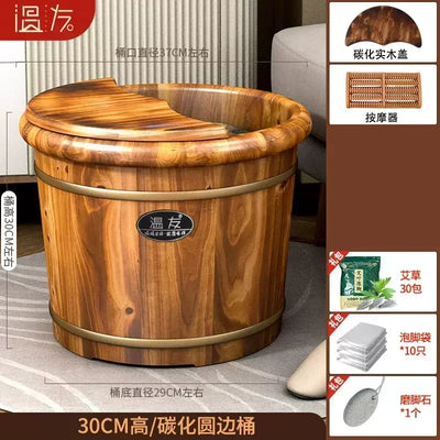 Foot Soaking Wooden Bucket Solid Wood Bath Calf Wooden Foot Washing Bucket Insulation Wooden Basin Foot Soaking Bucket