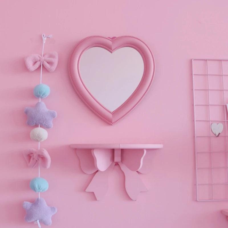 Heart mirror cosmetic decorative girl student dormitory home decor living room decoration wall