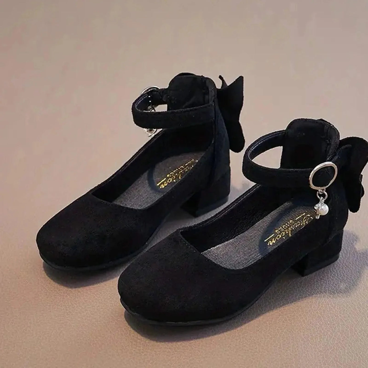 Kids Velvet Black Pink Leather High Heeled Shoes 3-15T | Princess Sandals for Girls | For Party, Wedding, Dance | Children's Fashion