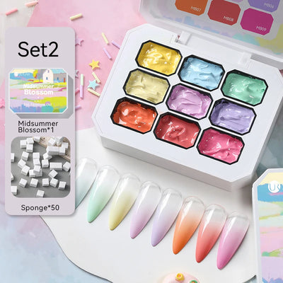 UR SUGAR 4 In 1 Pat Painting Gel Nail Polish Set 9 Colors Semi Permanent Soak Off UV LED Nails With Sponge Gradient For Nail DIY