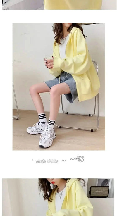 Casual Zip up Hooded Sweatshirt Candy Colour for Women Tops