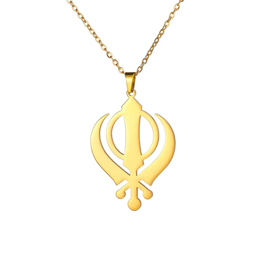 EUEAVAN Classic Sikhism Symbol Necklace for Women Men Stainless Steel Sikh Khanda Necklaces Religious Protection Amulet Jewelry