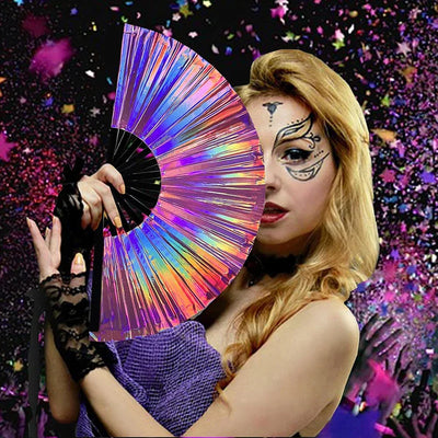 Holographic Hand Fan Raves Fans for Men Women Foldable Craft Holding Lasers Colors Hand Fan for Holiday Party