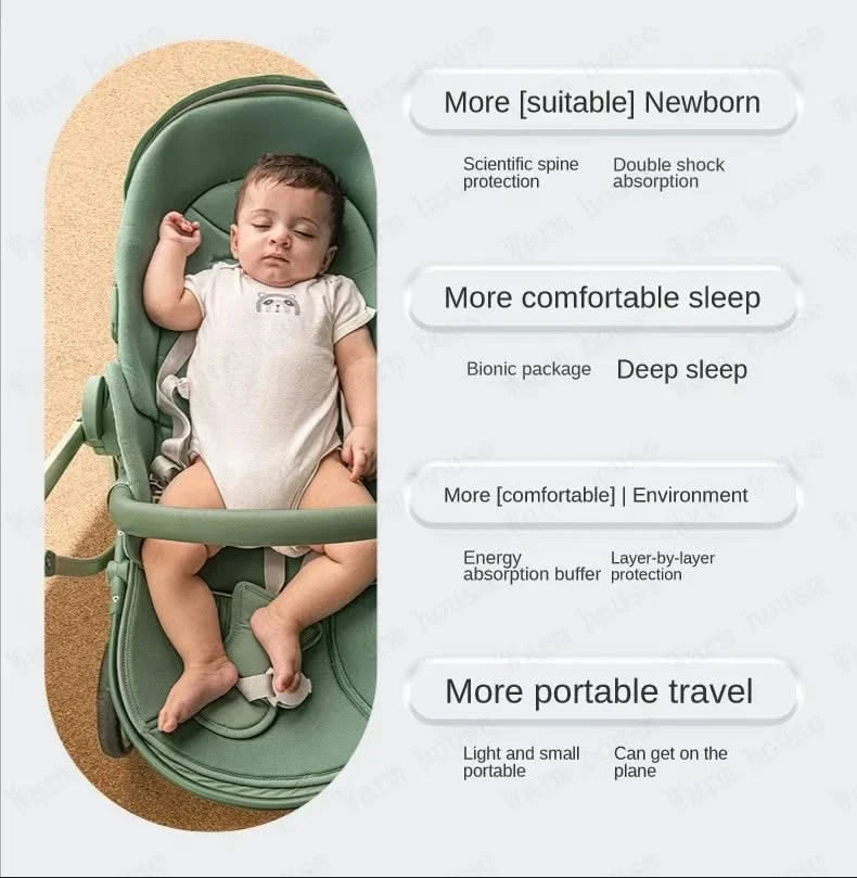 Portable Foldable Baby Stroller, High View Two-way Baby Stroller, Lightweight Travel Baby Stroller,  Adjustable Backrest