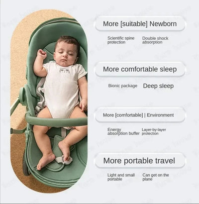 Portable Foldable Baby Stroller, High View Two-way Baby Stroller, Lightweight Travel Baby Stroller,  Adjustable Backrest