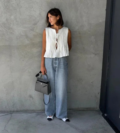 Fashion Bow Lace Up Linen Tops For Women