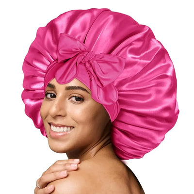 Silk Bonnet for sleeping Women Satin bonnet Hair Bonnet Night Sleep Cap Scarf wrap for Curly Hair with tie Band Black