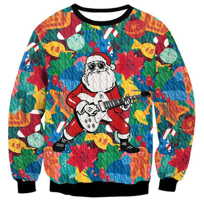 New Year Eve Xmas Sweatshirt 3D Novelty Print Holiday Party Jumper Top Unisex Pullover Reindeer Ugly Christmas Sweater Men Women