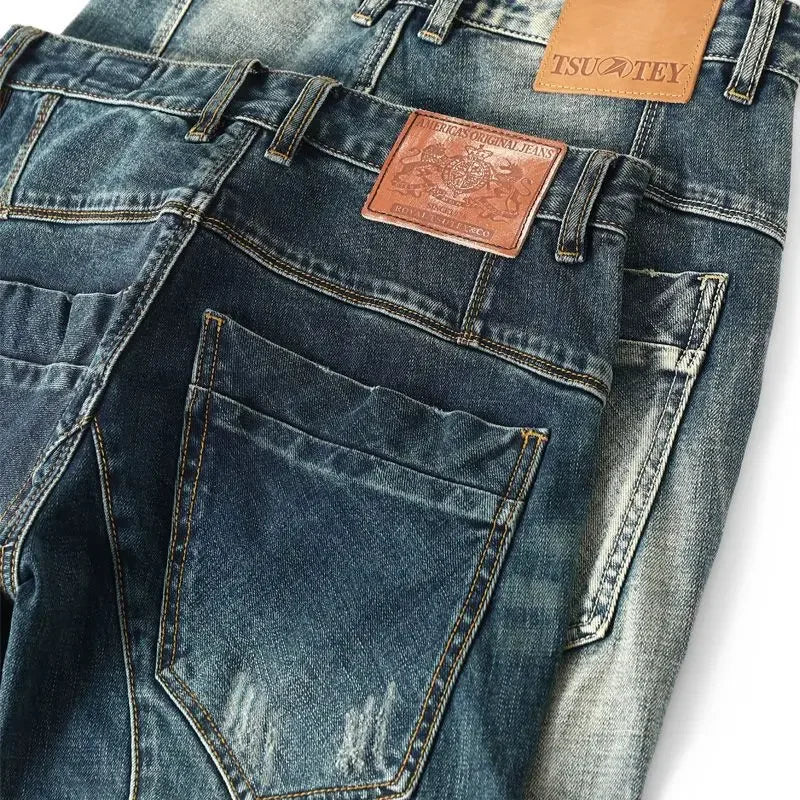 High-end 2022 Retro Motorcycle Jeans Men Spring Autumn Loose Zipper Designer Straight Pants Stitching Tooling Cargo Pants Men