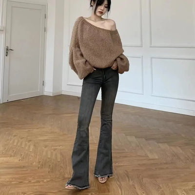 Ladies Flared Leggings Skinny Trend Bell Bottom Low Waist Wide Leg Long Sexy Fashion Denim Jeans Pants for Women 2024 Vintage