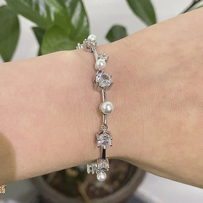 2025 New Trend Fine Jewelry Sets Charming White Geometric Crystal Fashion Pearl Necklace Ring Earrings Romantic Gift for Women