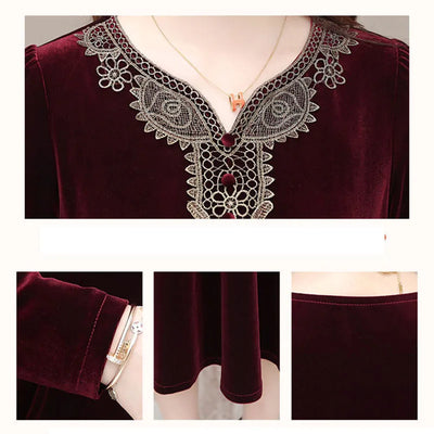 Vintage Applique Velvet Party Dress Women Elegant Slim Long Sleeve A-line New Dresses 2024Spring Casual Knee-length Vestidos