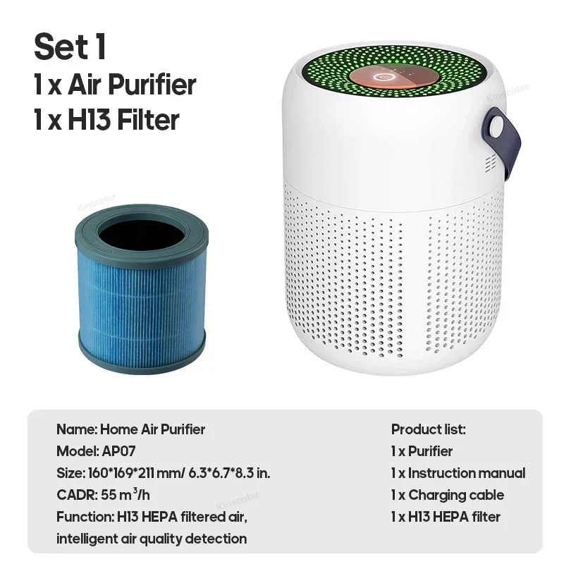 Home Electric Air Purifier With H13 HEPA Filter Desktop Air Cleaner Smoke Odor PM2.5 Particulate Matter Adsorption Filtration
