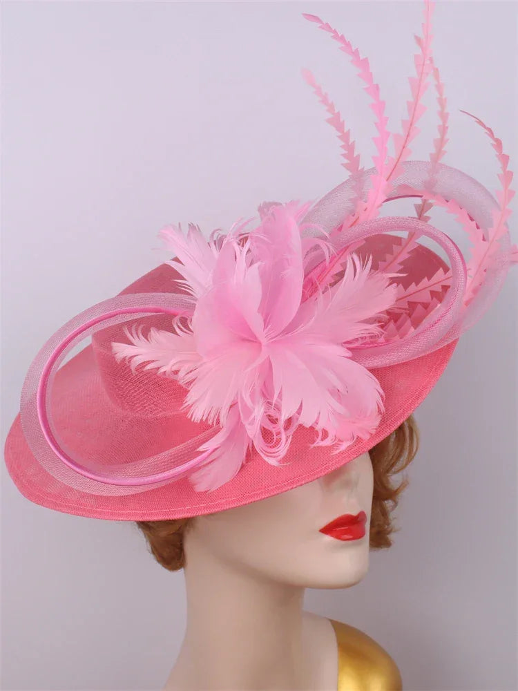 Bride Pillbox Red Fascinator Hat Femme Wedding Chapeau Women Formal Event Tea Millinery Cap Feather Royal Ascot Race Headpiece