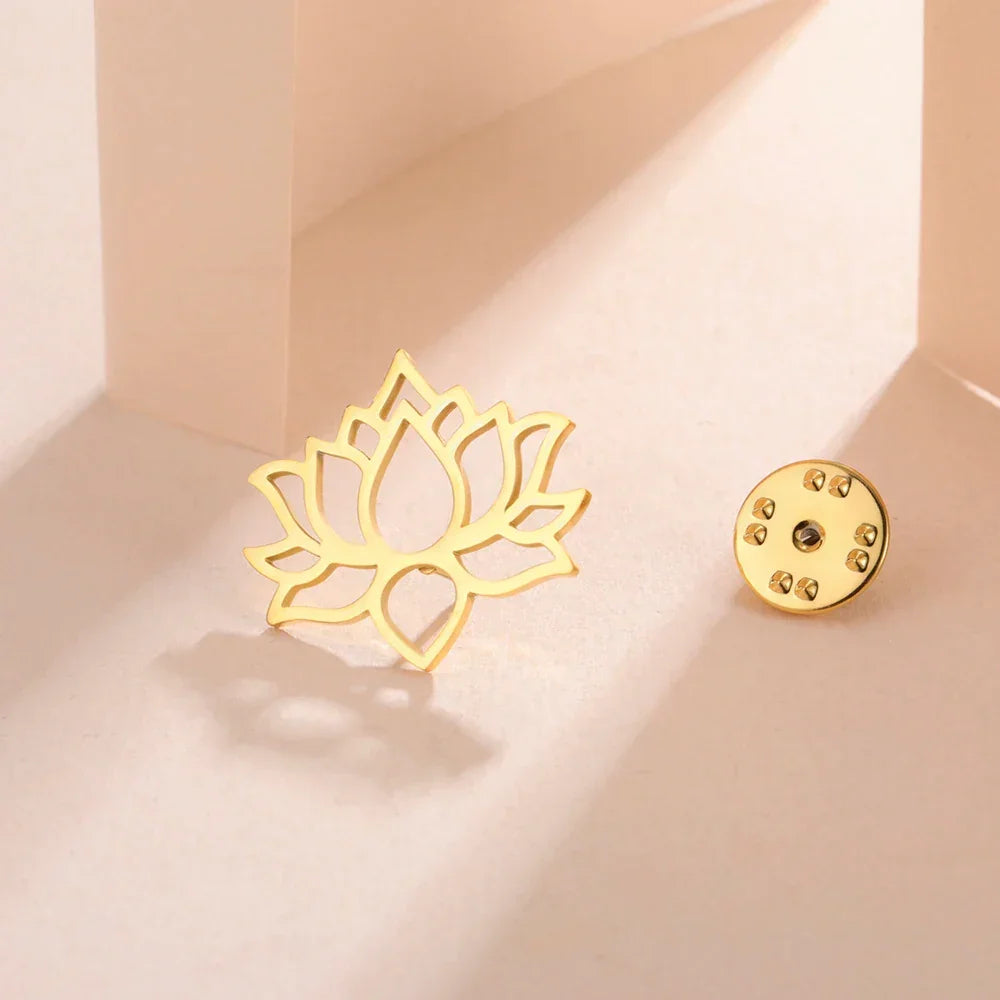 Dawapara Mandala Lotus Flower Brooch Lapel Pin Buddhism Spiritual Jewelry Fashion Stainless Steel Accessories