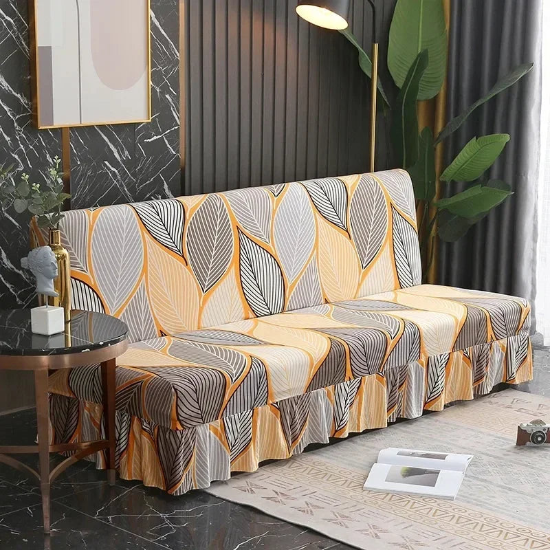 1/2/3Seater Sofa Bed Cover with Elastic Printing Seat Cover Armless Sofa Bed Cover Sofa Covers for Living Room Home Decor