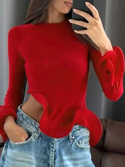 Red ruffles crop top for women