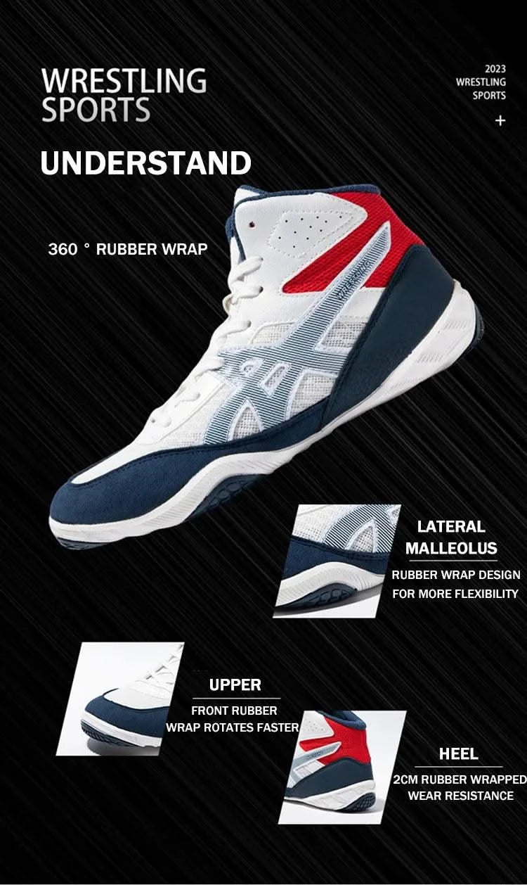 High Top Children Size 30-38 Boxing Wrestling Shoes Womens SAMBO Squat Fitness Sneakers White Blue Breathable Fighting Boots