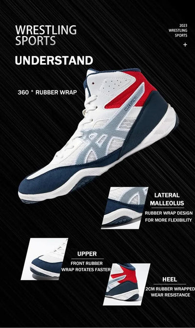 High Top Children Size 30-38 Boxing Wrestling Shoes Womens SAMBO Squat Fitness Sneakers White Blue Breathable Fighting Boots