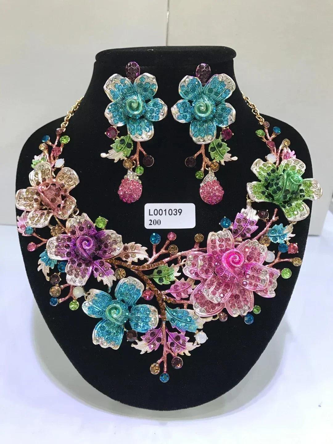 Women luxury necklaces set wedding delicate fashion jewelery crystal rhinestone earrings jewelry sets