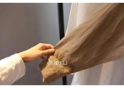 Cotton Linen Women Medium-Length White Polo Shirt