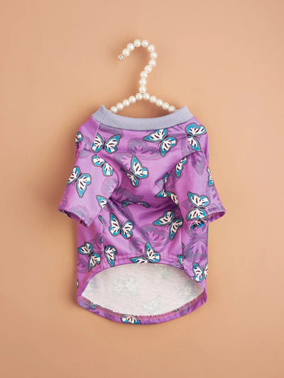 Pet Cloth Dog T-shirt with Colorful Butterflys Pattern Printed Clothes for Puppy Dog Cat Comfortable Apparel Costume