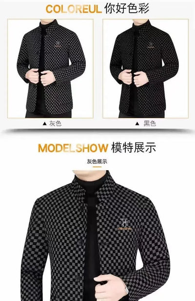 High Quality Men's Blazers Business Casual Stand Collar Woolen Jacket Classic Plaid Retro Versatile Tops Streetwear Coats