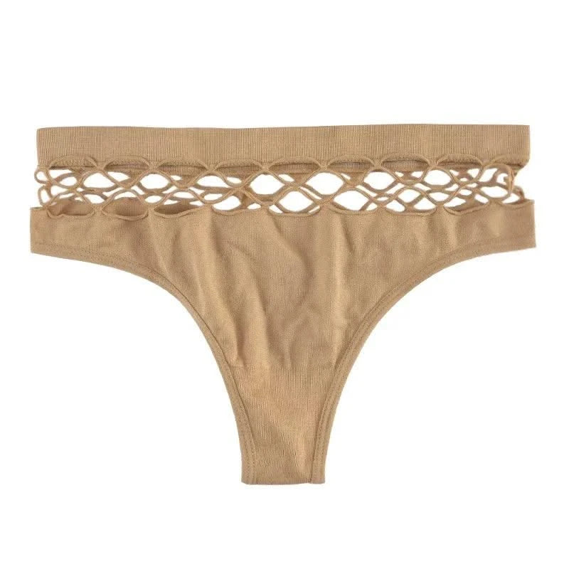 Sexy Women's Thong Panties Mid Waist Hollow G-Strings Lingerie Breathable Nylon Underwear Ladies Thongs Underpants
