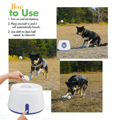 Automatic Ball Launcher Indoor/Outdoor Dog Toy 3 Distance Settings ETPU Balls Dog Tennis Ball Launcher Interactive Dog Toys