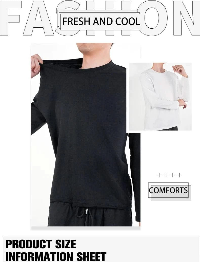 Men's Casual Round Neck Cotton Moisture Wicking Long Sleeve T Shirts | Tees | Tanks | White, Black Undershirts Loose Fit