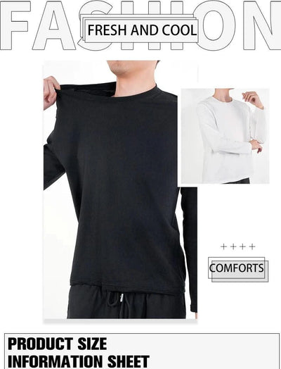 Men's Casual Round Neck Cotton Moisture Wicking Long Sleeve T Shirts | Tees | Tanks | White, Black Undershirts Loose Fit