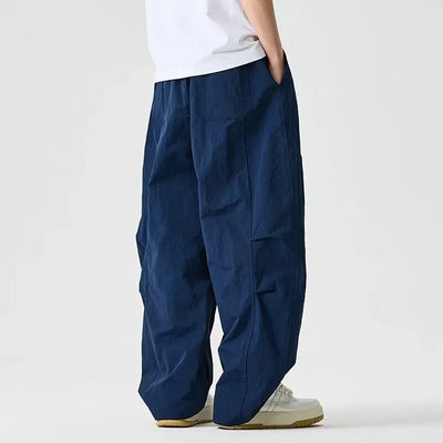 Wide leg Pants Men Harajuku Japanese Style Loose Casual Pants Men Solid Comfortable Elastic Waist Trouser Outdoor Walking Hiking