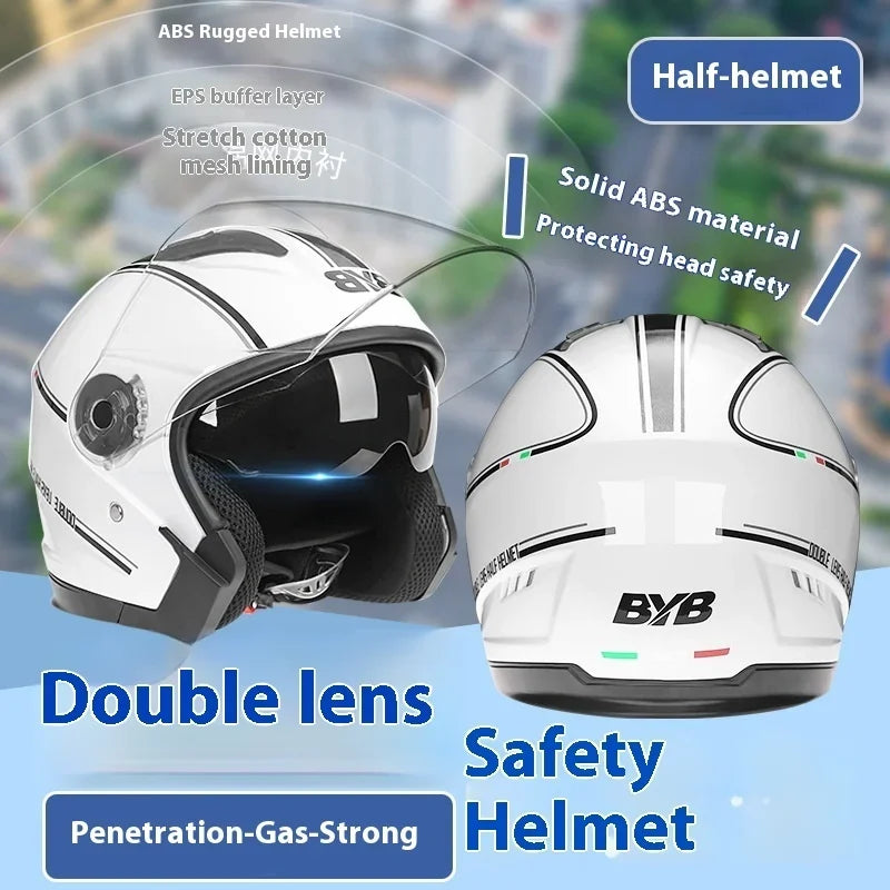 Motorcycle Equipments Open Face Helmet For Men Women Dual Lens Sun Visor Face Shield Top Lightweight Scooter Retro 3/4 Headwear