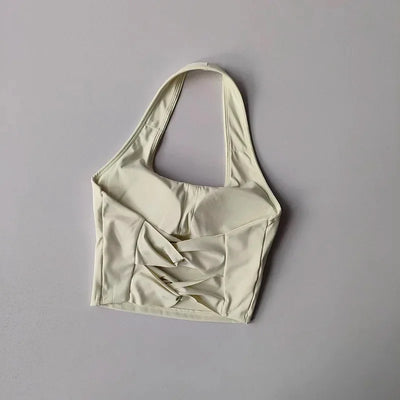 Women's Halterneck Sports Bra with Detachable Chest Pad Cross Beautiful Back Yoga Underwear Tight Fitness Top