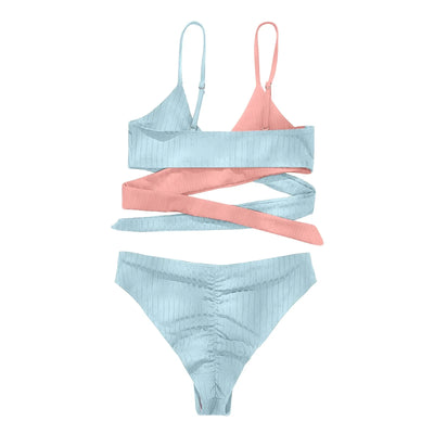 Summer Ladies Sexy High Waist Print Two Piece Bikini Sets Biquini Women Swimsuit Clothing Set Color Block Mujer Swimwear Suits