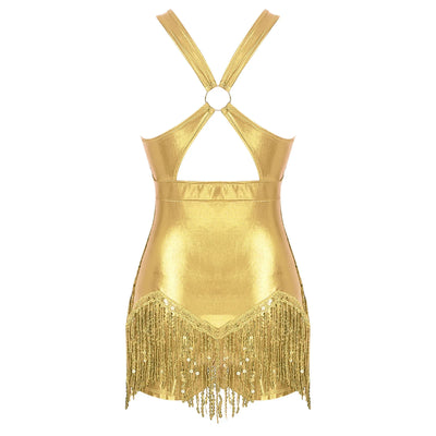 Women's Sequin Dance Dress Latin American Dance Costume Body Sleeveless Classical Samba Rumba Dresses Jazz Ballerina Dancewear