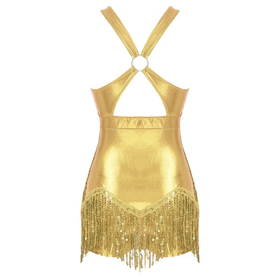 Women's Sequin Dance Dress Latin American Dance Costume Body Sleeveless Classical Samba Rumba Dresses Jazz Ballerina Dancewear