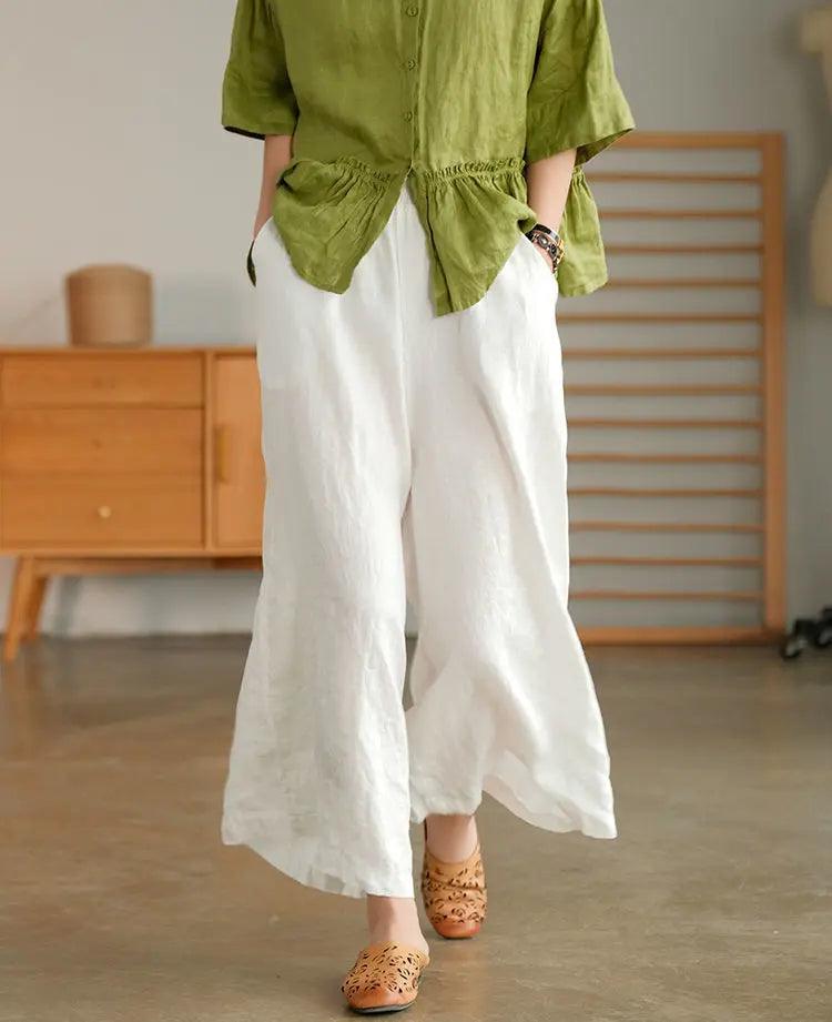 2024 cotton linen home wear loose pants for women summer casual baggy wide leg trousers purple soft capri women’s