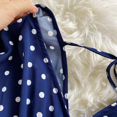 V Neck Sexy Dolman Sleeves Waist Slim Polka Dot Print Jumpsuit Women Wide Leg Trousers Jumpsuit