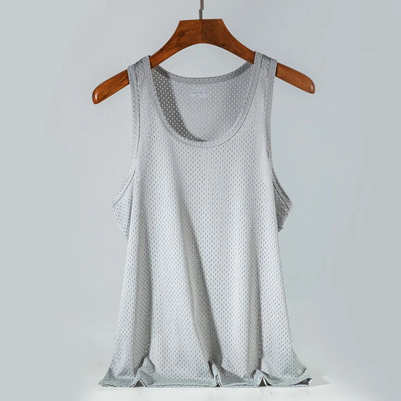 Men's Ice Silk Mesh Tank Tops Gym Stringer Transparent Bodybuilding Sleeveless Shirt Fitness Vest Male mesh Muscle Singlets