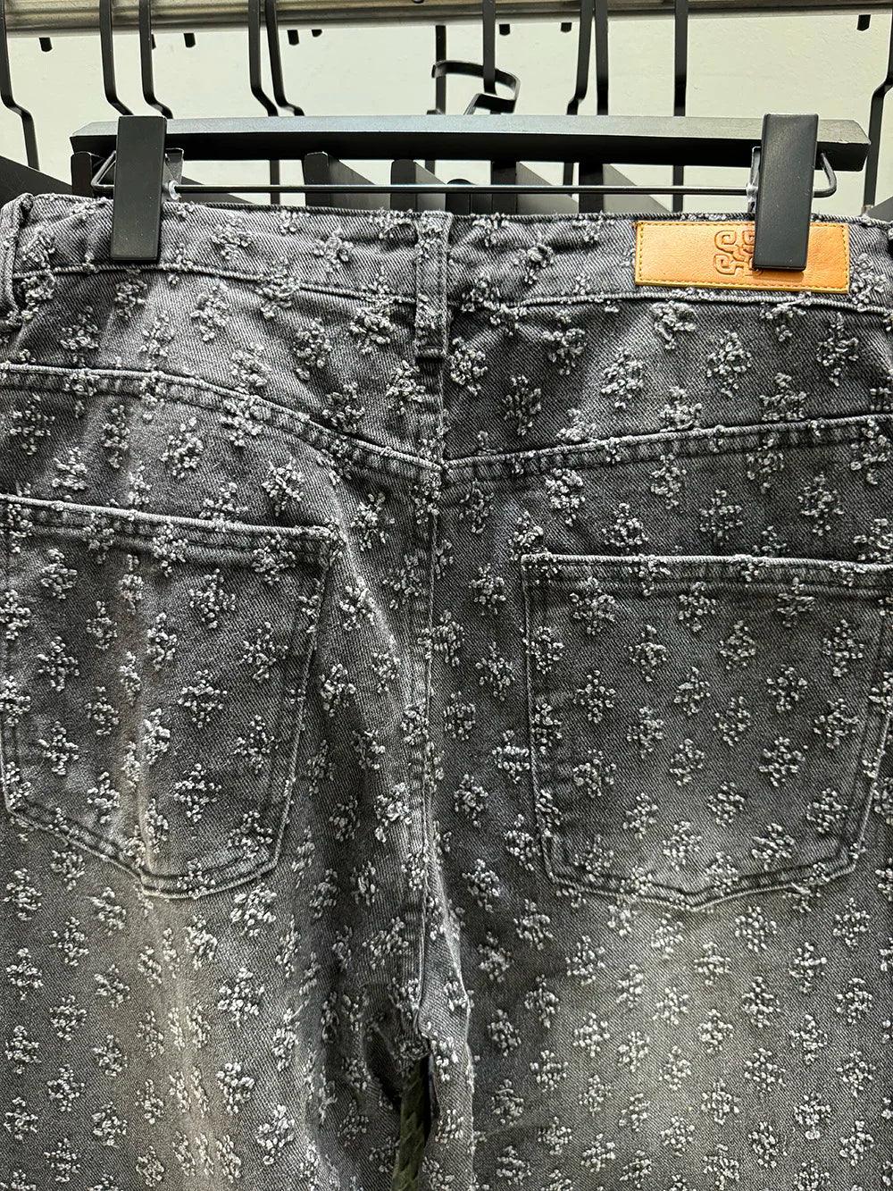 European Designer Jeans Men Ripped Holes Washed Baggy Pants New Fall Straight Fit Wide Leg Bottoms