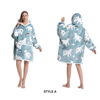 Blanket Hoodie Sherpa Fleece Oversized Wearable Blanket Warm Thick Big Hooded Sweatshirt Blanket for Women Adults Men Teens